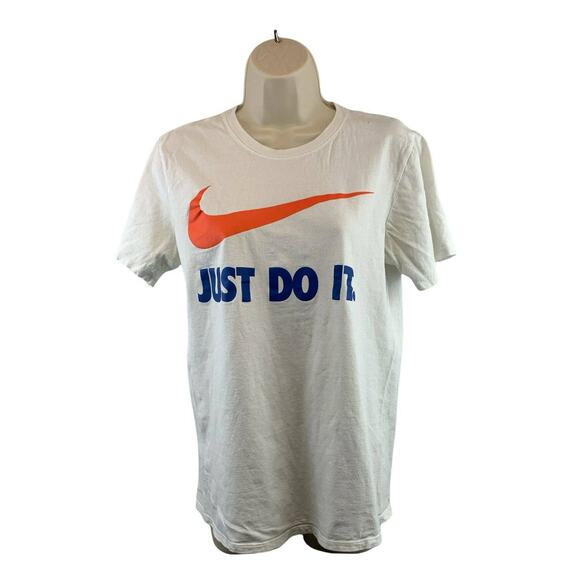 Nike Tee Womens White Shirt Size Small Big Swoosh Logo Just Do It  Short Sleeve - Picture 1 of 8